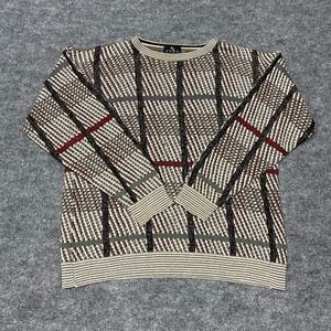 VTG Enro Sweater Mens XL Tall Brown Geometric Textured Knit Made in USA Grandpa
